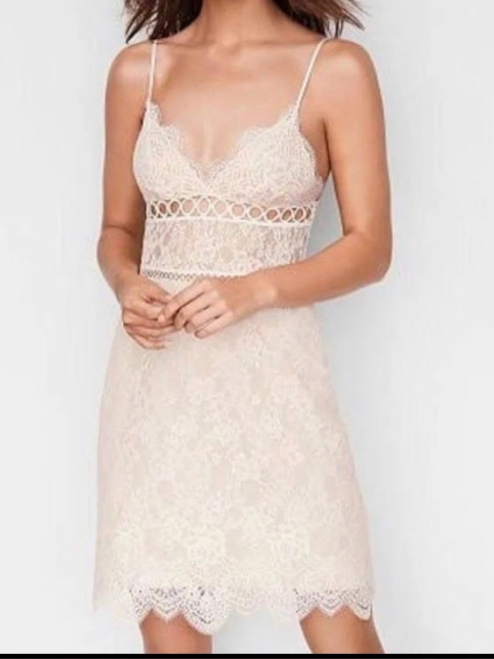 Women’s Victoria’s Secret White Floral Lace and ring slip mini dress